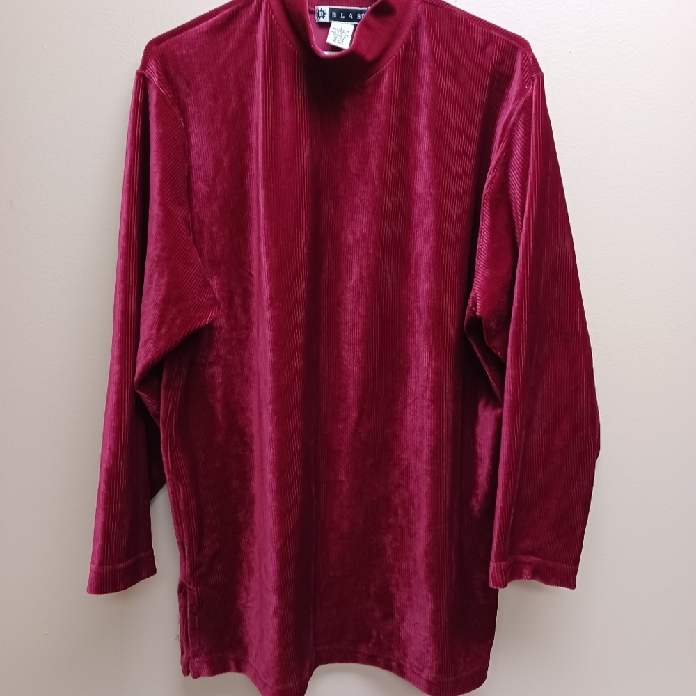Corduroy Tunic Blouse Top in Wine - L